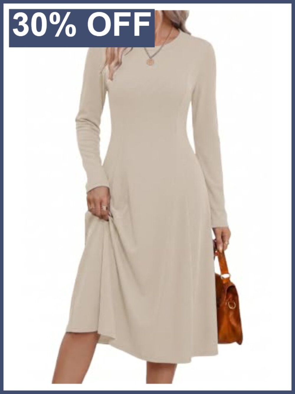 Ribbed Knit Long Sleeve Midi Sweater Dress with Pockets
